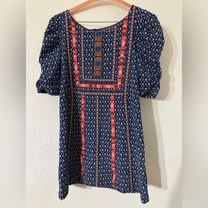 AKEMI + KIN Anthropology Seva Tunic Mini Dress Embroidered Puff Short Sleeves S